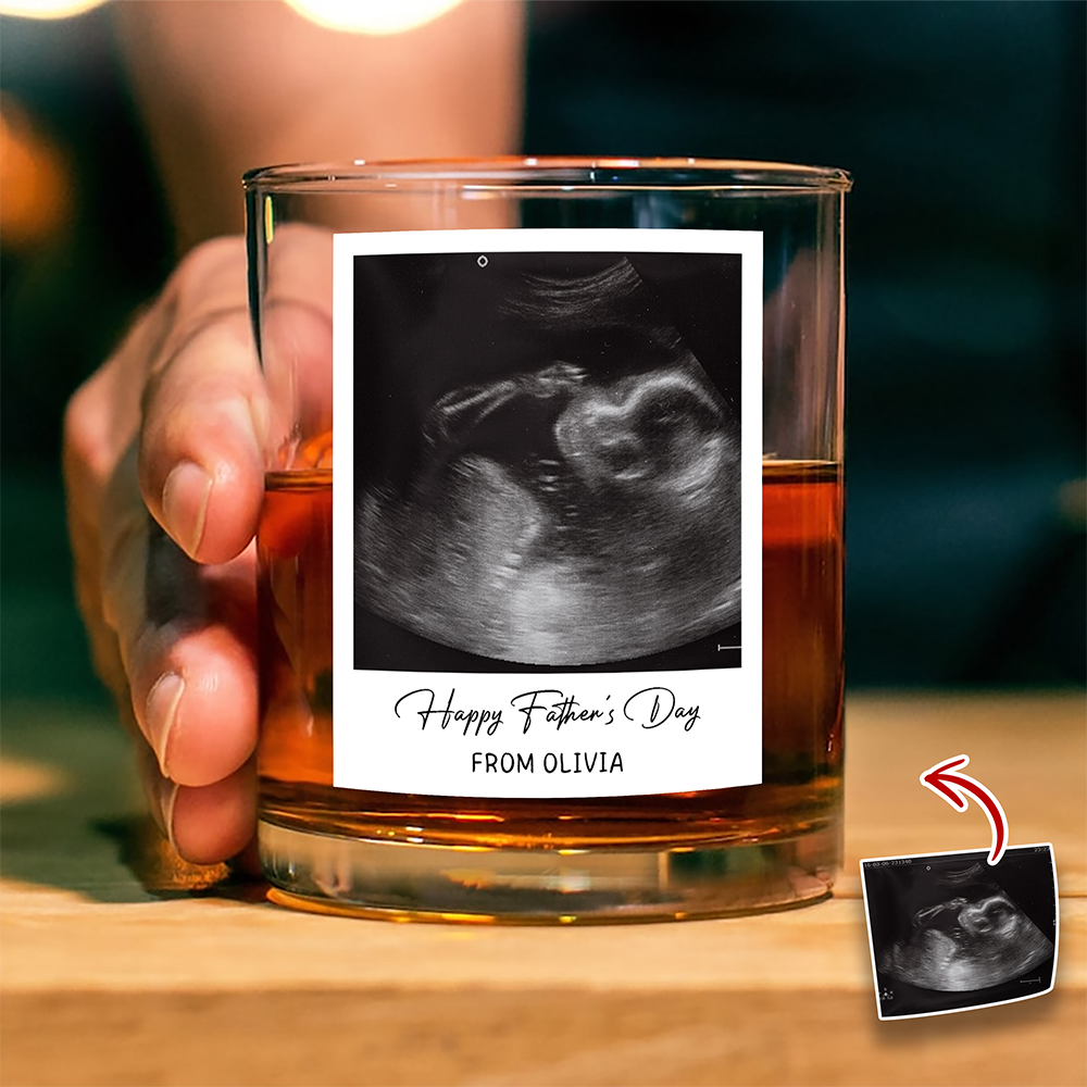 Personalized Ultrasound Photo Rock Glass Custom Gift for Dad