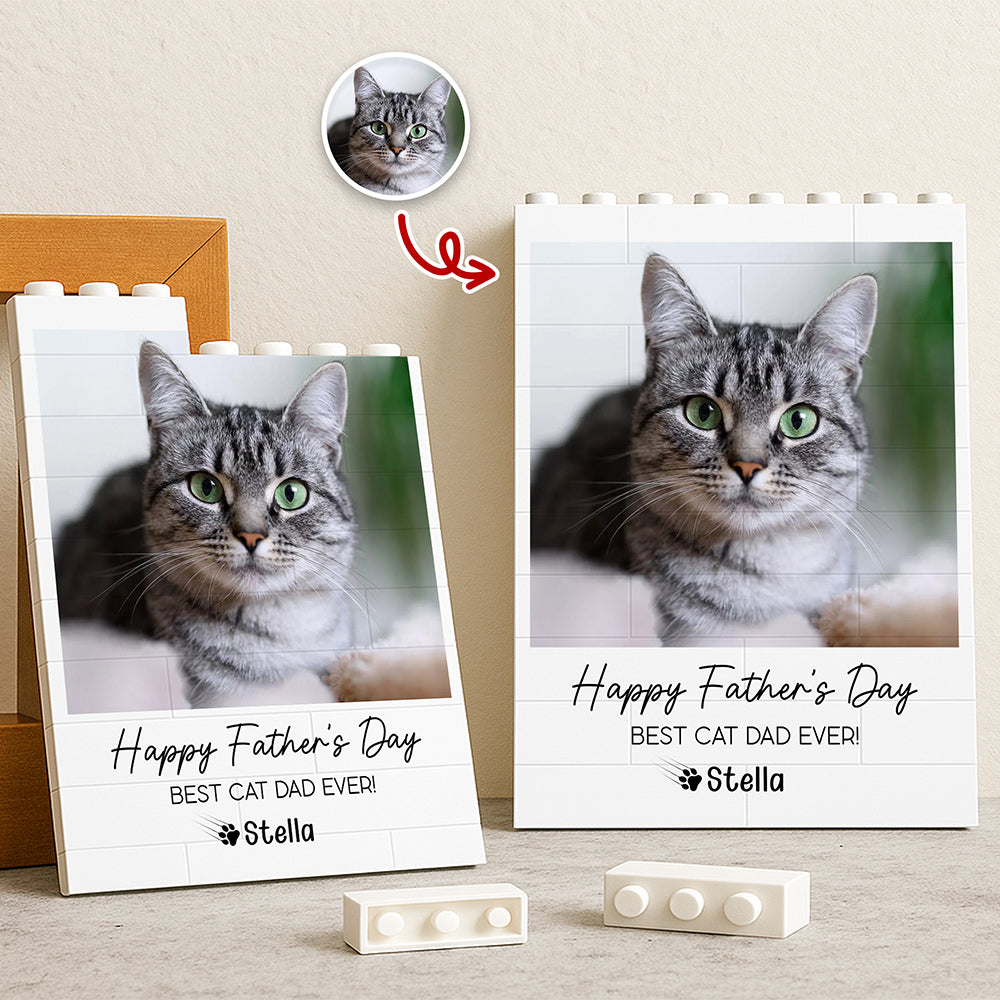 Personalized Building Blocks Photo Gift for Cat Dad Father's Day