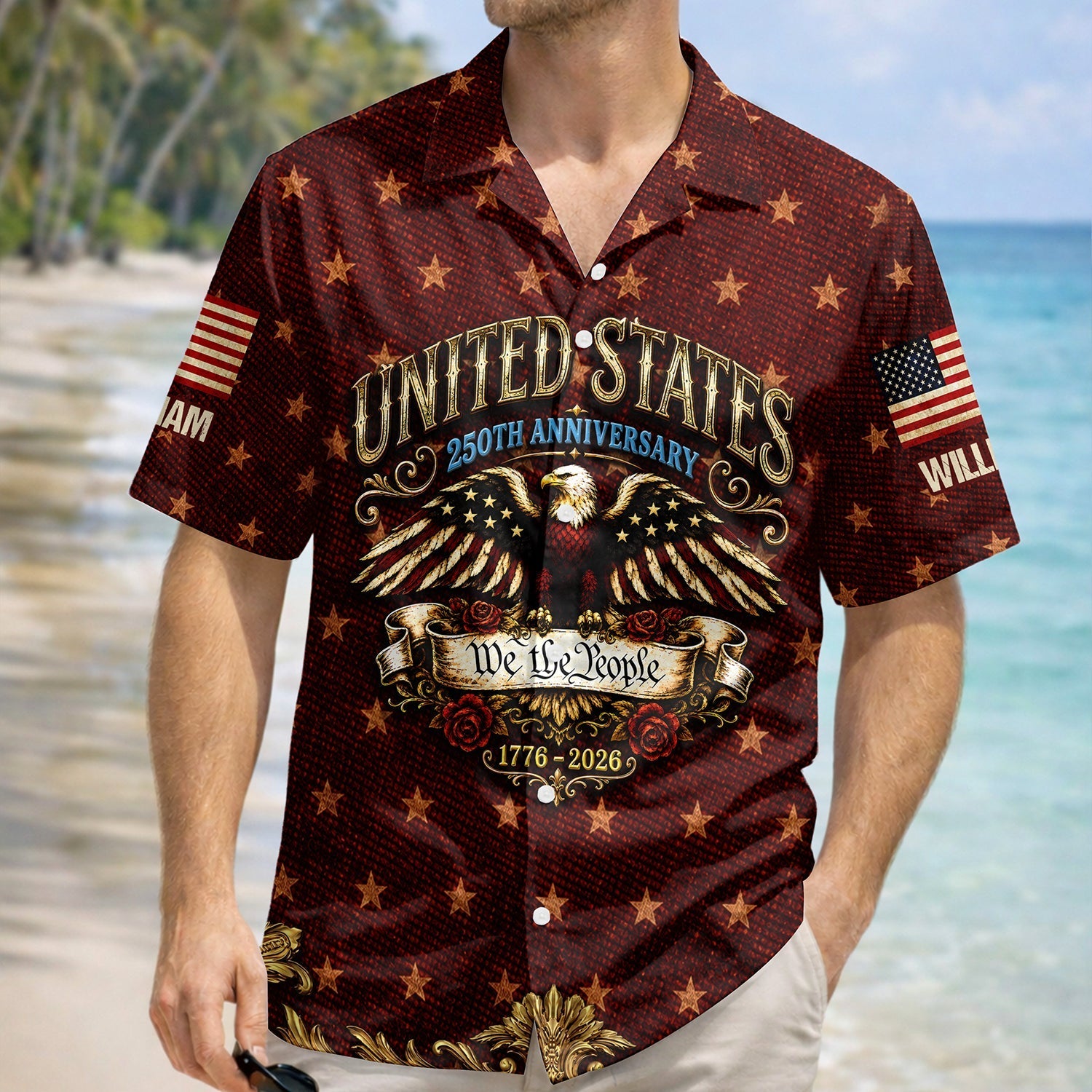 Custom Name Hawaiian Shirt Patriotic Eagle USA 250th Gift