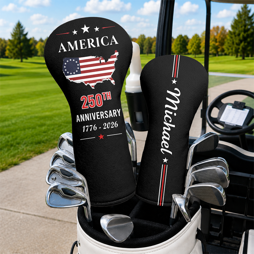 Personalized Golf Head Cover Custom Name 250th Anniversary Gift