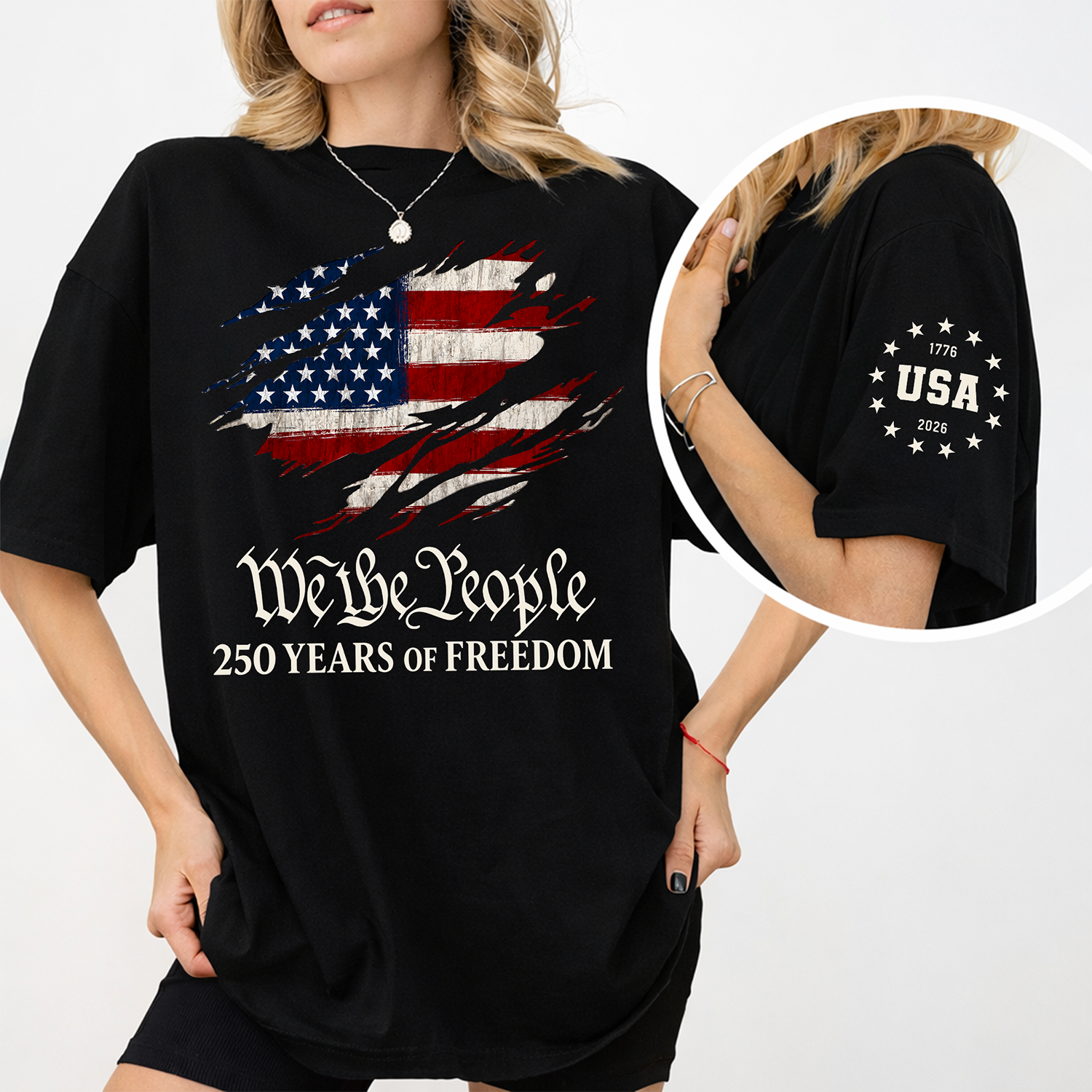Patriotic Short Sleeve Tee Shirt 250 Years Freedom Gift