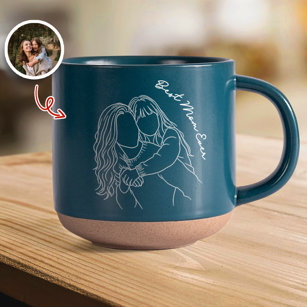 Personalized Engraved Pottery Mug Custom Photo Gift for Mom