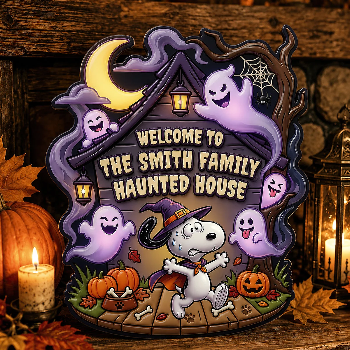 Personalized Cartoon Puppy Halloween Welcome Home Wood Sign Gift