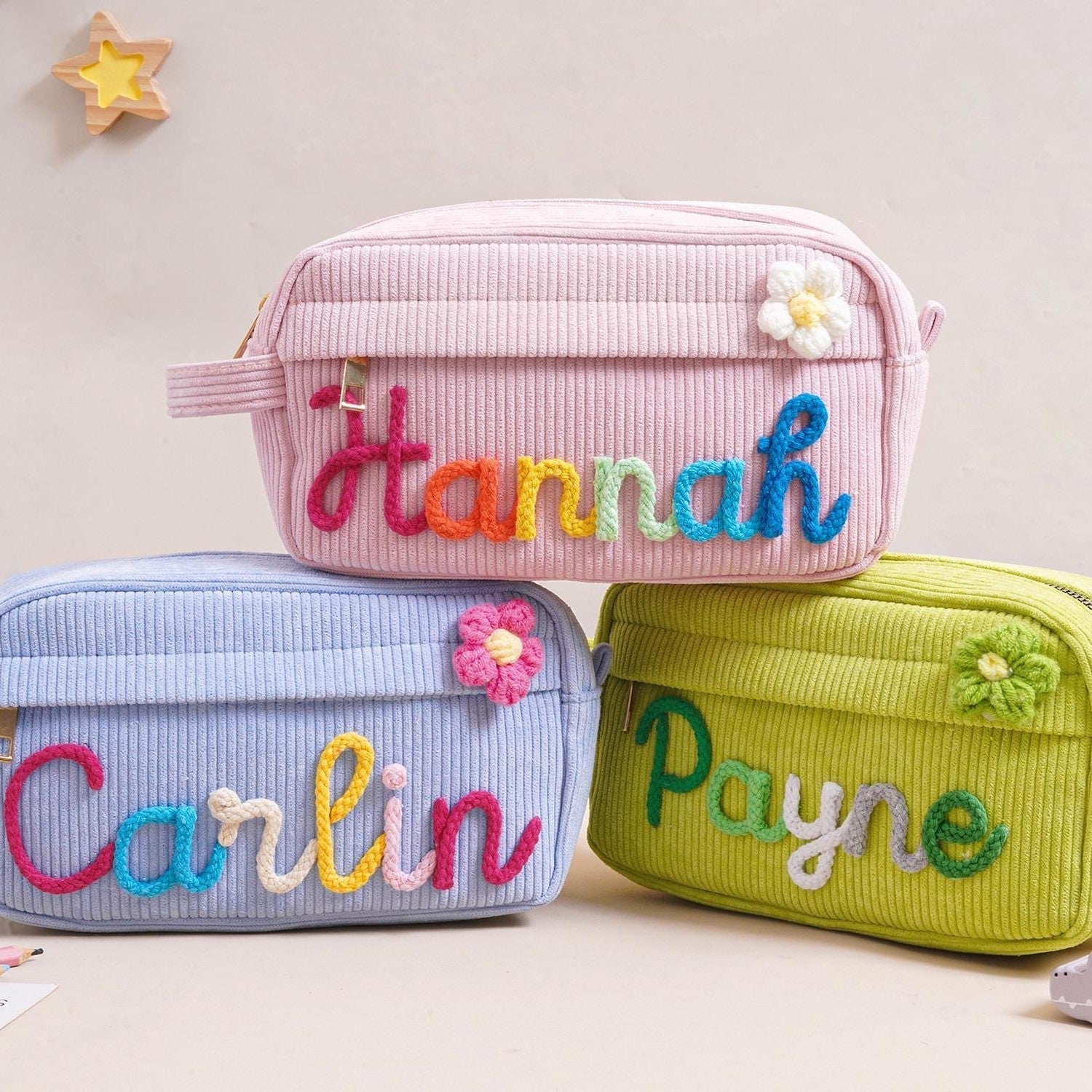 Personalized Corduroy Pencil Case Custom Name Gift for Kids