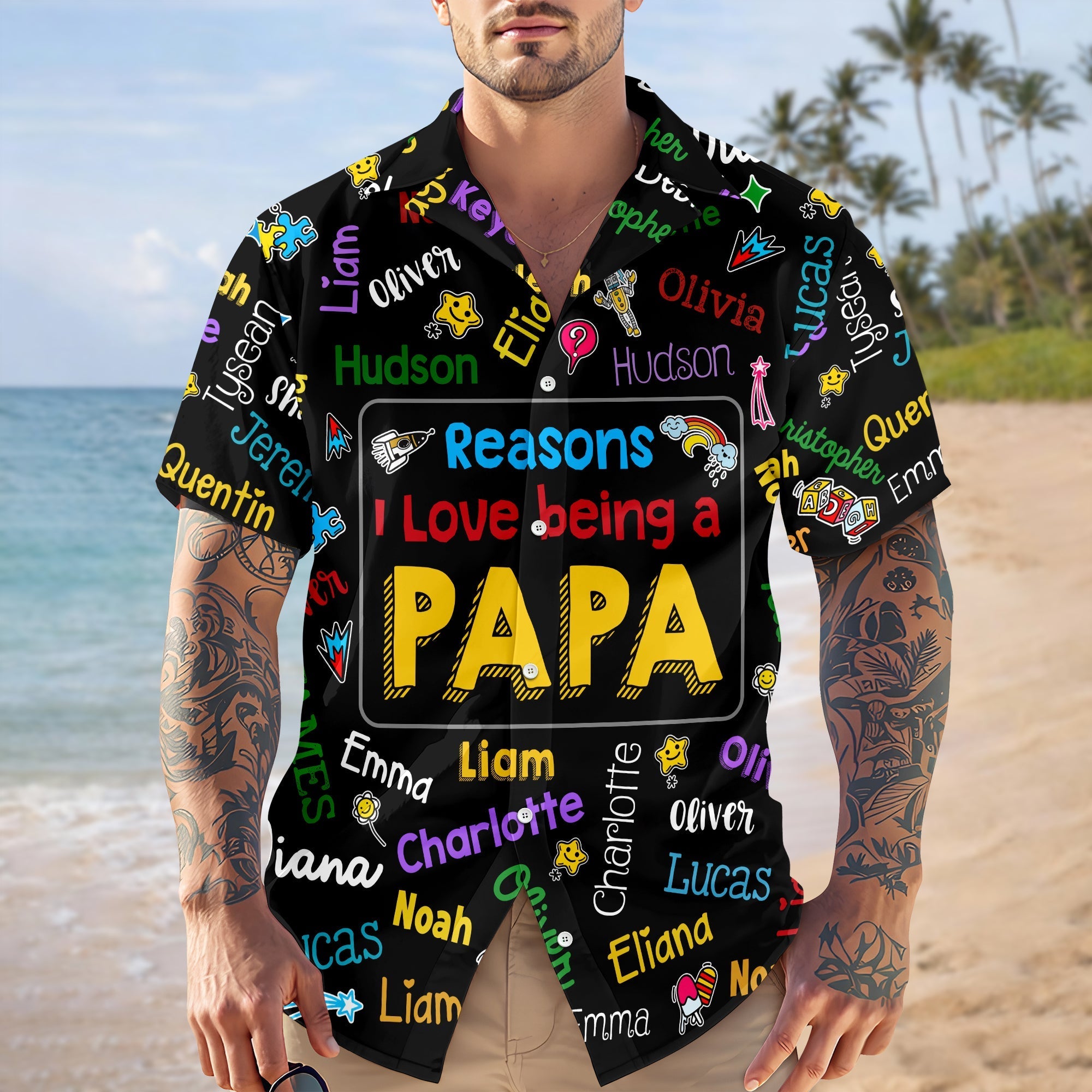 Personalized Hawaiian Shirt Custom Kids Names Gift for Dad