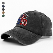 Load image into Gallery viewer, Personalized Washed Denim Baseball Cap 250 Years America Gift
