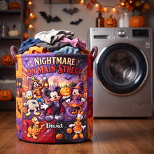 Load image into Gallery viewer, Personalized Nightmare On Main Street Quilted Laundry Basket for Halloween Lovers
