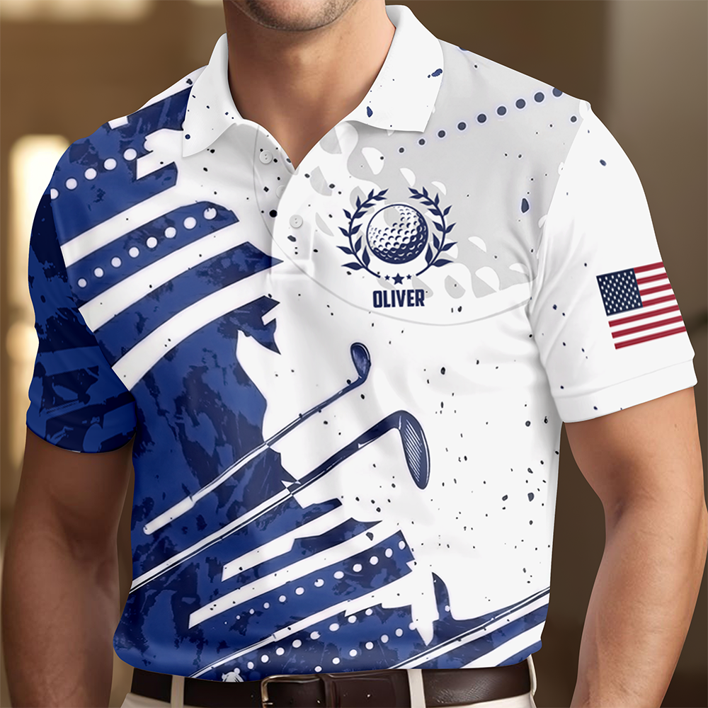 Personalized Golf Pattern Polo Shirt Custom Name Gift for Dad