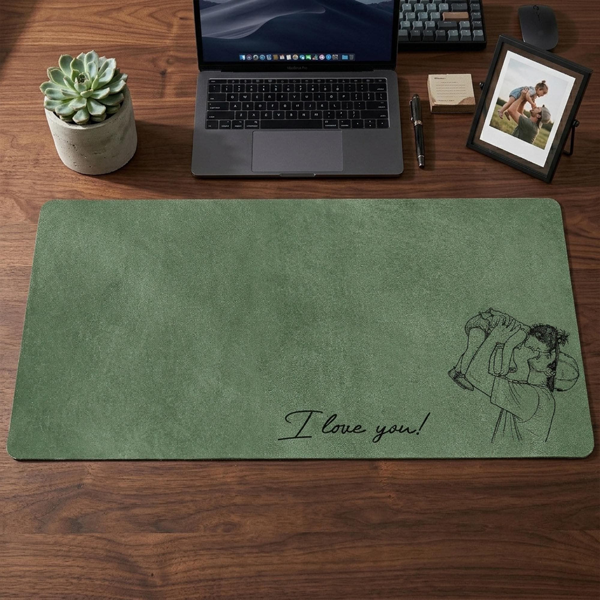Personalized Desk Mat Custom Photo Sketch Gift for Dad