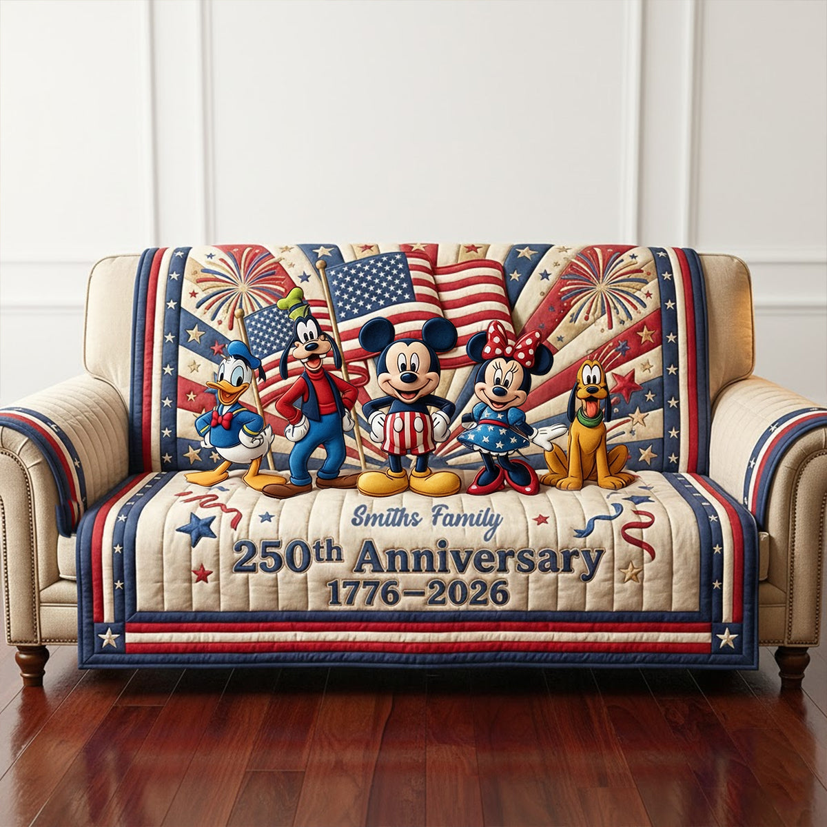 Personalized Quilted Sofa Cover America Freedom Family Gift