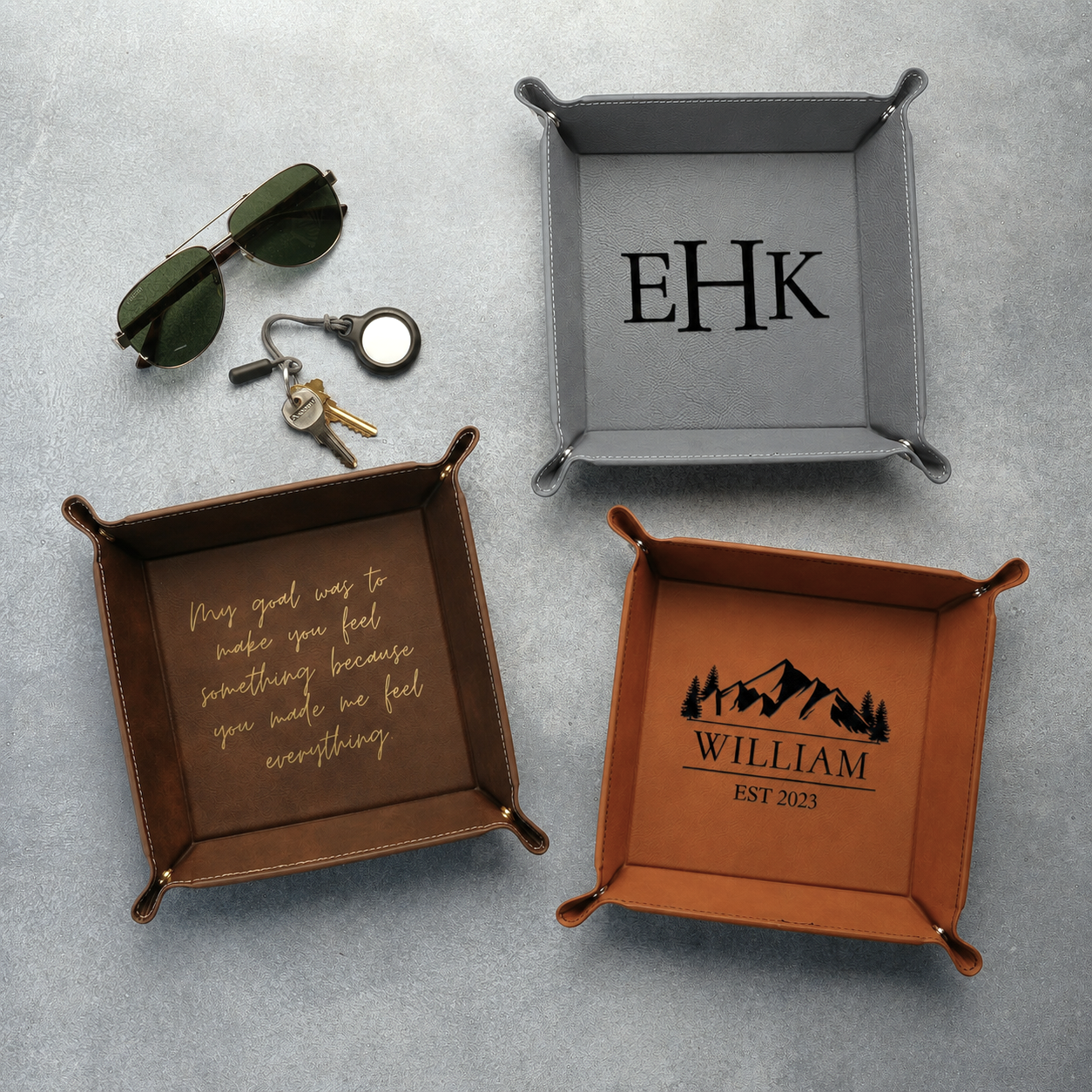 Personalized Leather Valet Tray Custom Name Gift for Dad