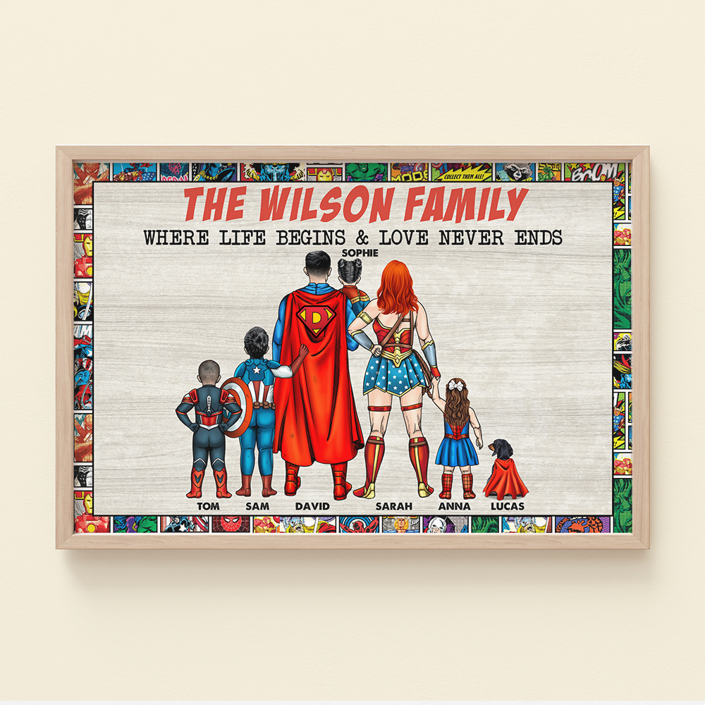 Personalized Super Hero Family Canvas Poster Gift for Dad