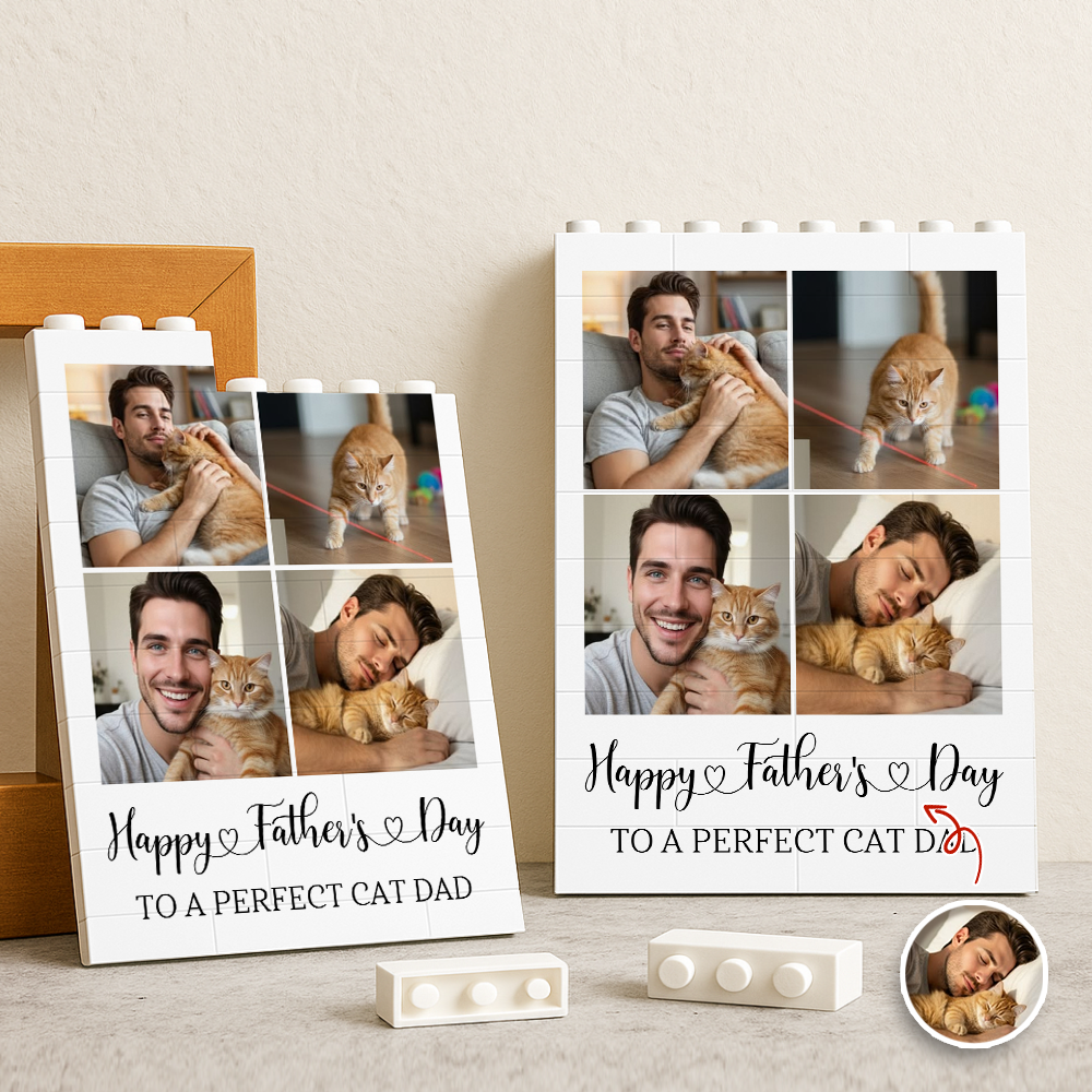 Personalized Building Block Photo Gift for Cat Dad Father's Day