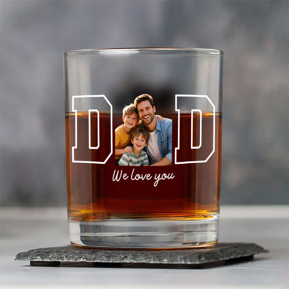 Personalized Photo Whiskey Glass Custom Gift for Dad
