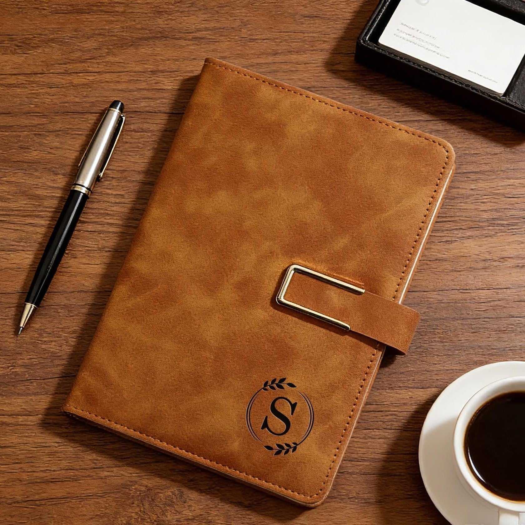 Personalized Engraved Leather Notebook Set with Pen Gift for Dad