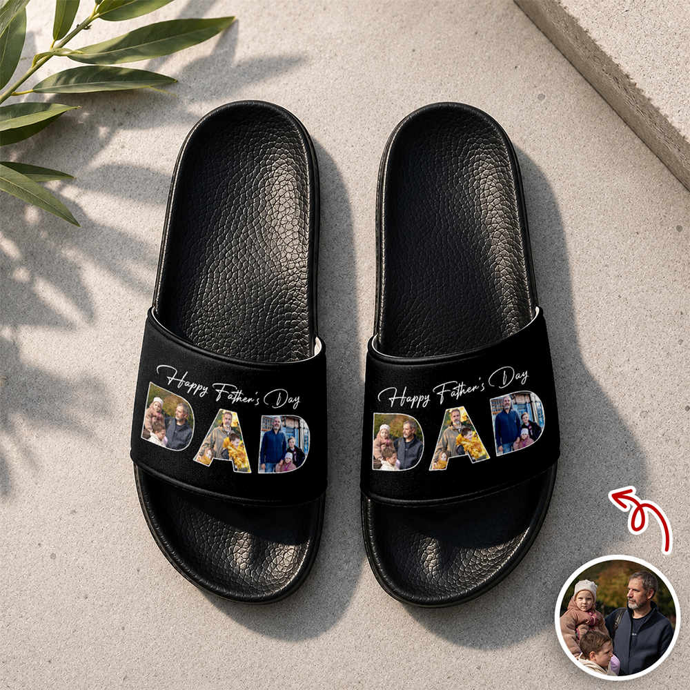Personalized Photo Slide Sandals Custom Gift for Dad