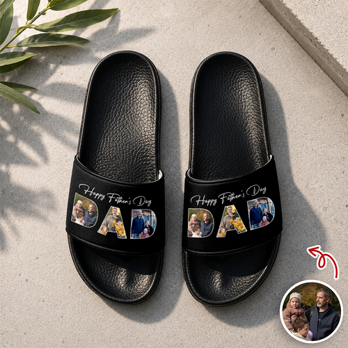 Personalized Photo Slide Sandals Custom Gift for Dad