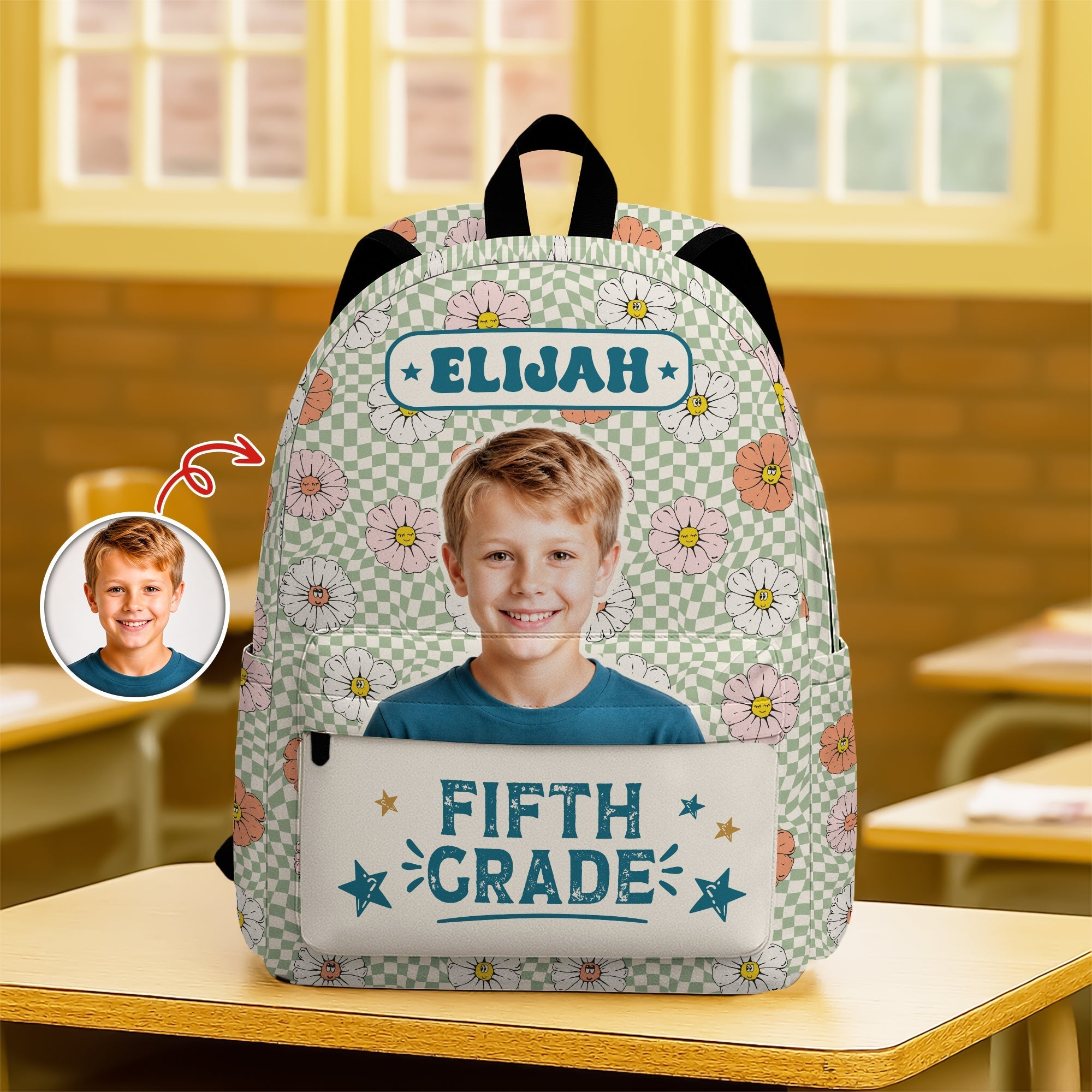Personalized Kids Retro Backpack with Photo & Name Gift
