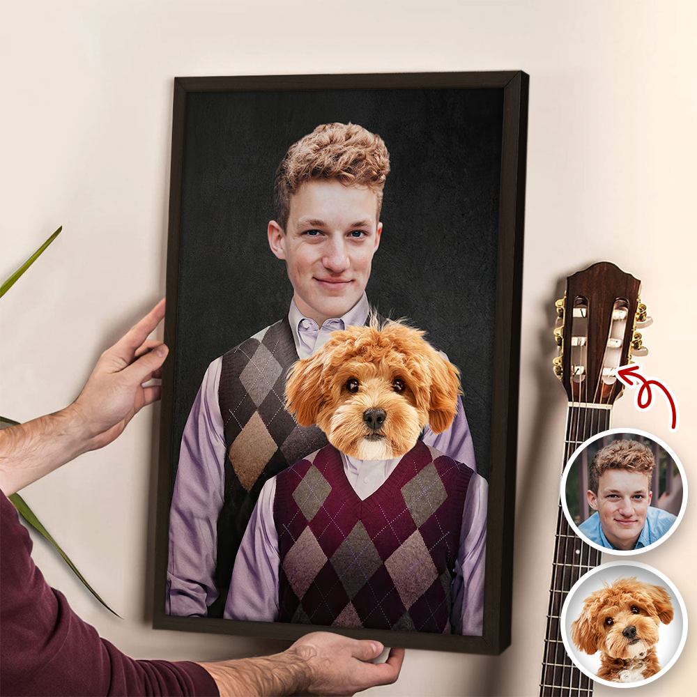 Personalized Dog and Owner Canvas Portrait Custom Photo Gift