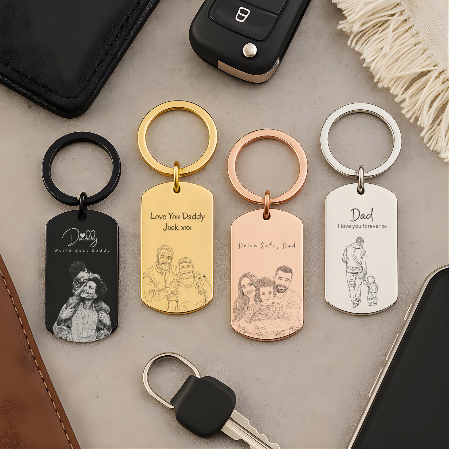 Personalized Photo Metal Keychain Custom Gift for Dad