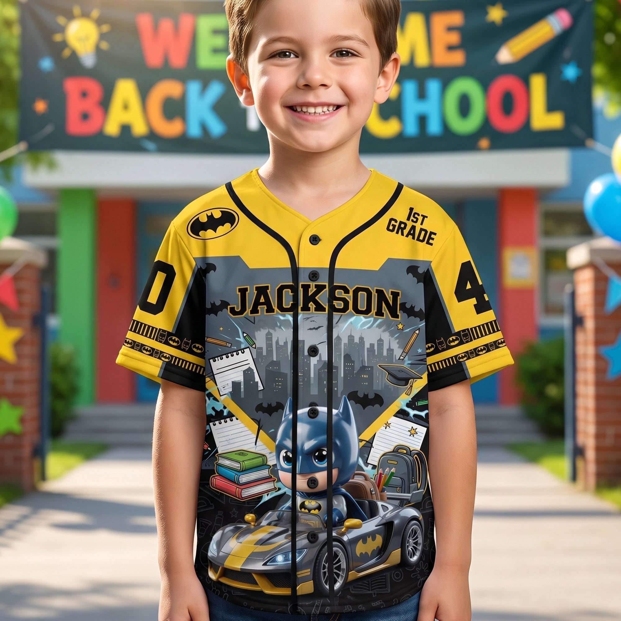 Personalized Batman Kids Baseball Jersey Custom Name Back to School Gift