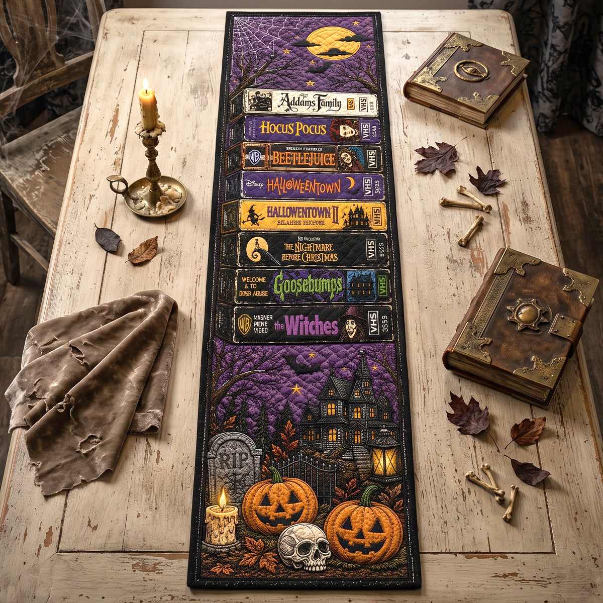 Personalized Halloween Quilt Table Runner Custom Name Family Gift