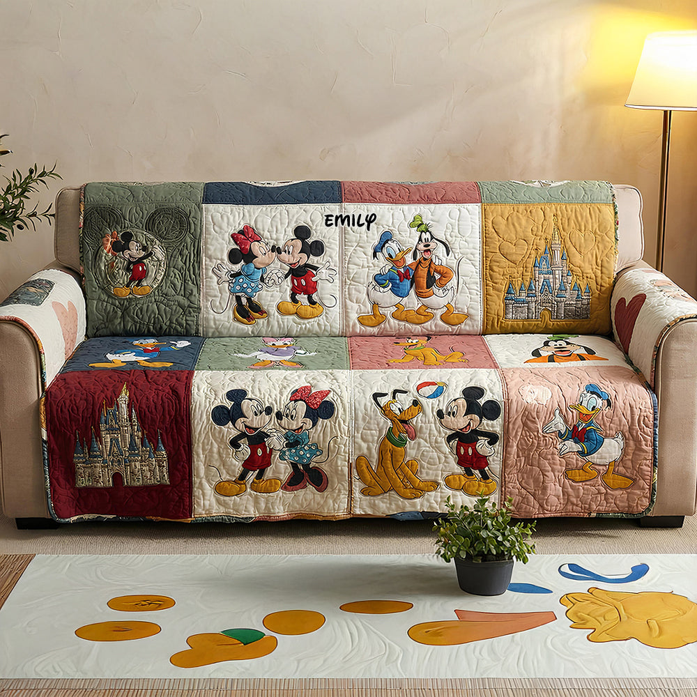 Personalized Quilted Sofa Cover Disney Characters Gift for Her