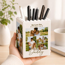 Load image into Gallery viewer, Custom Photo Collage Building Brick Pencil Holder Gift for Dad
