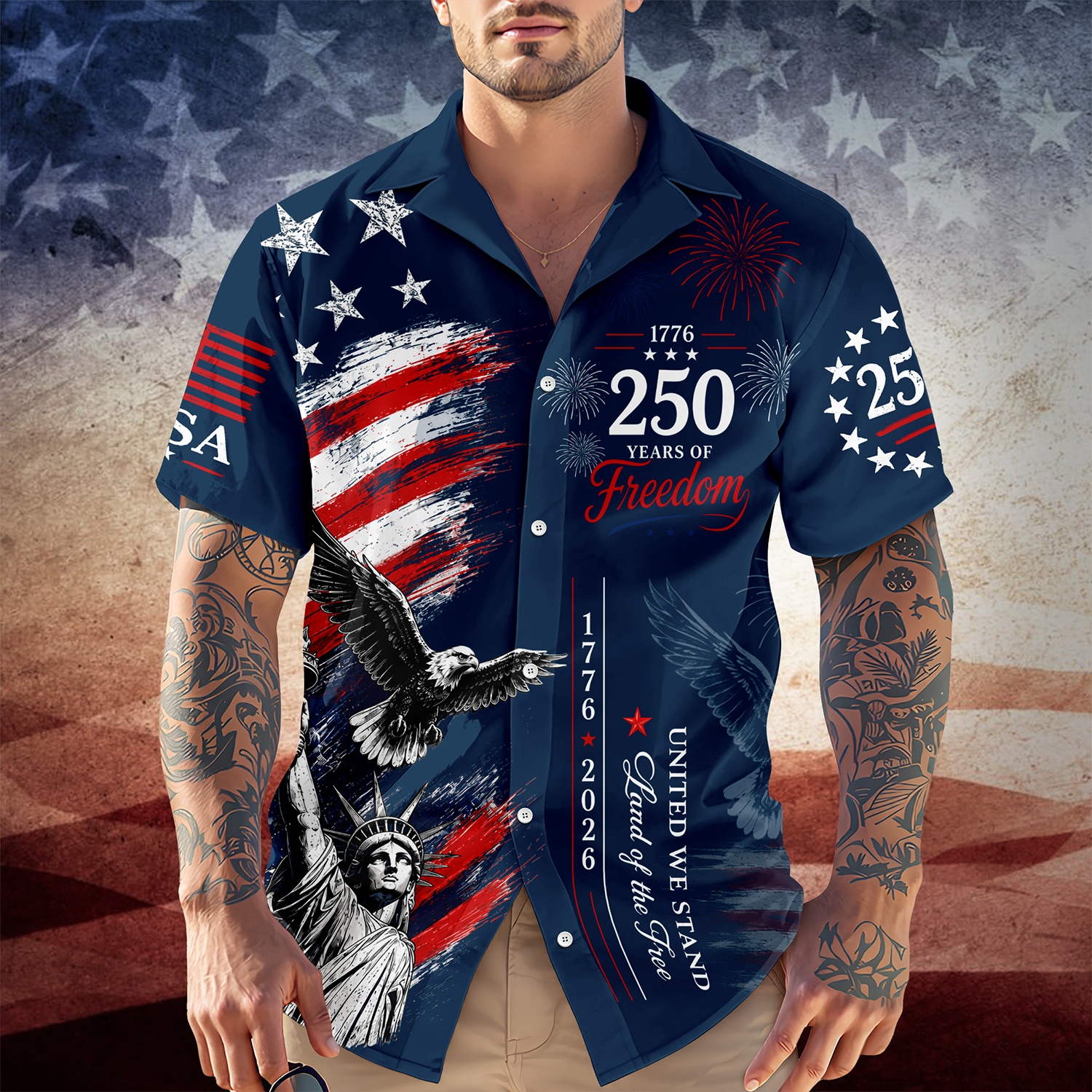 Personalized 4th of July Hawaiian Shirt Custom Name USA Flag Gift