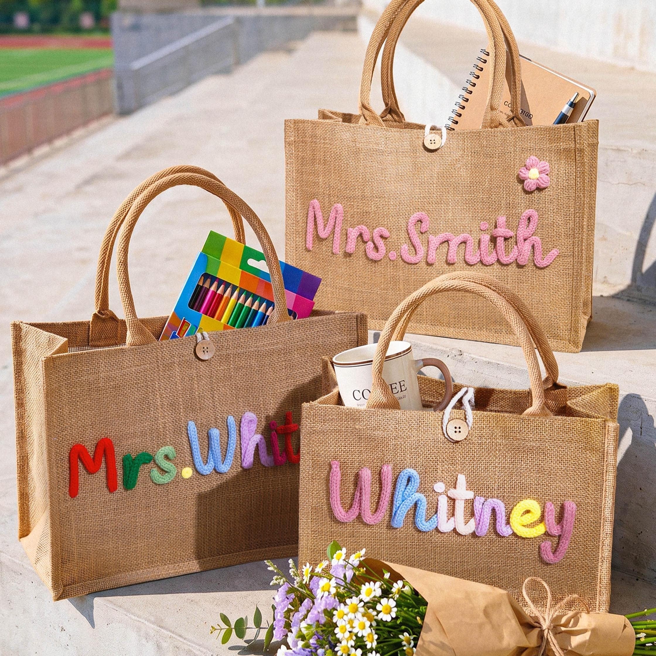 Personalized Crochet Tote Bag Custom Name Teacher Gift