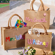 Load image into Gallery viewer, Personalized Crochet Tote Bag Custom Name Teacher Gift
