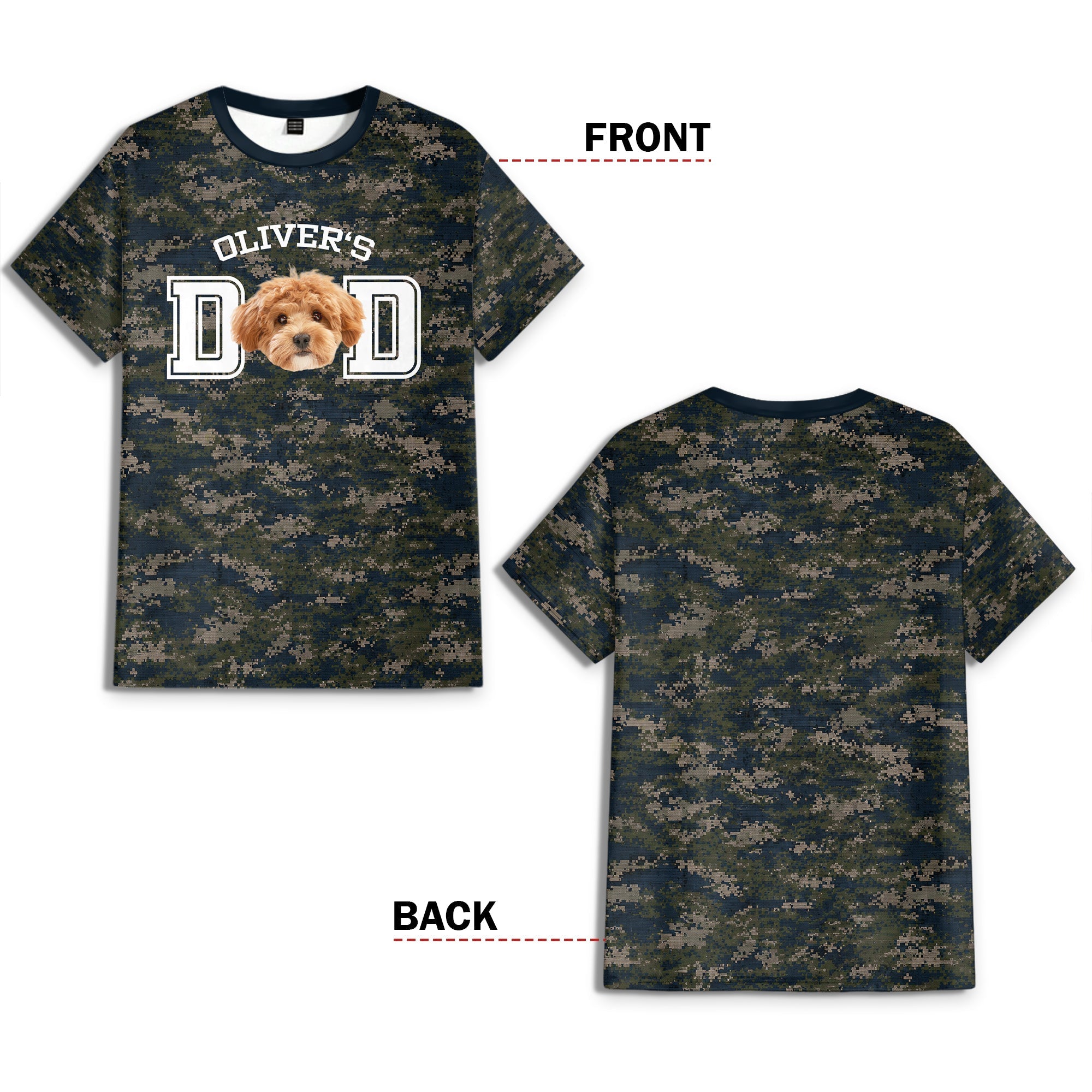 Personalized Camo Dog Dad T-Shirt Custom Photo Gift for Father's Day