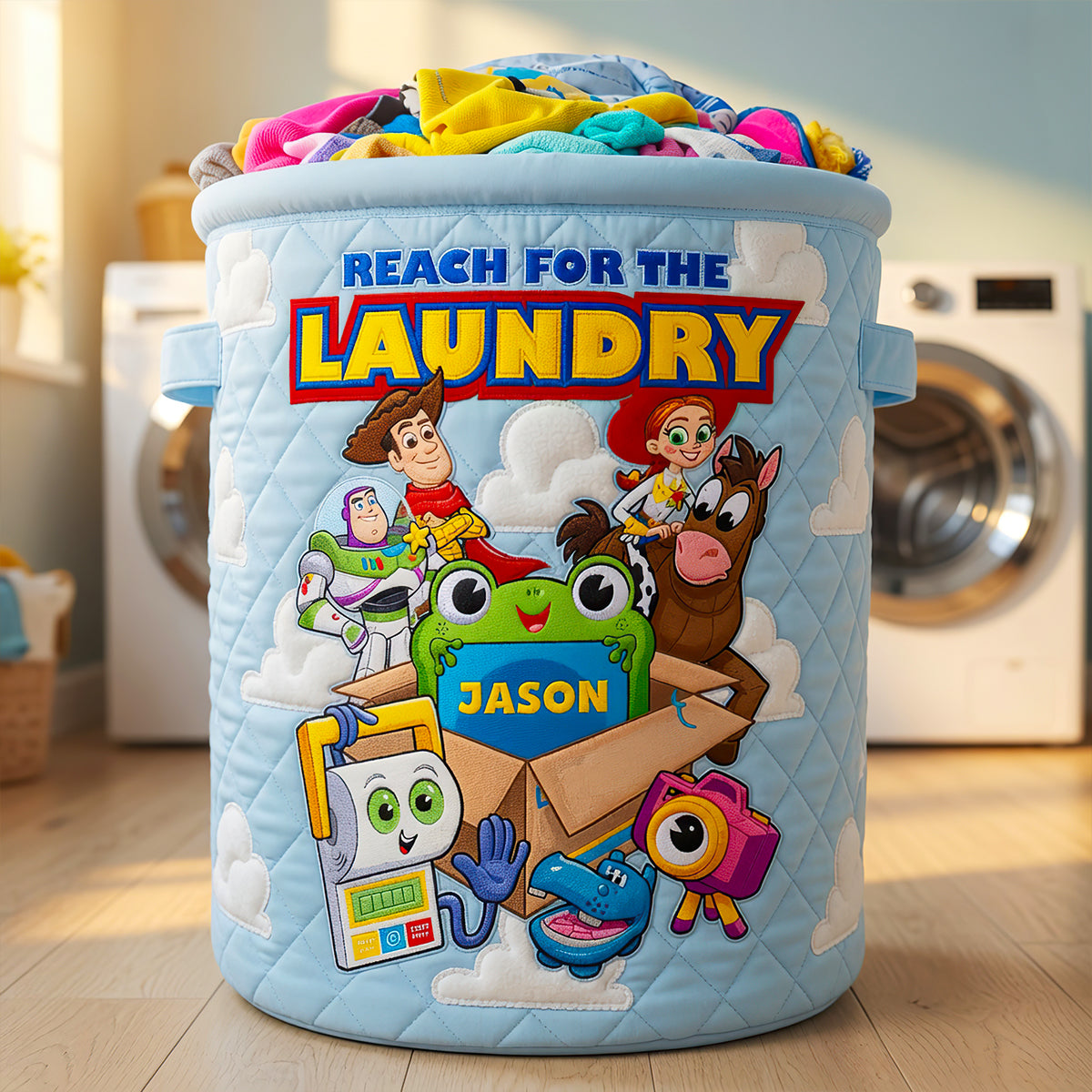 Personalized Quilted Laundry Basket Custom Name Fun Gift for Kids