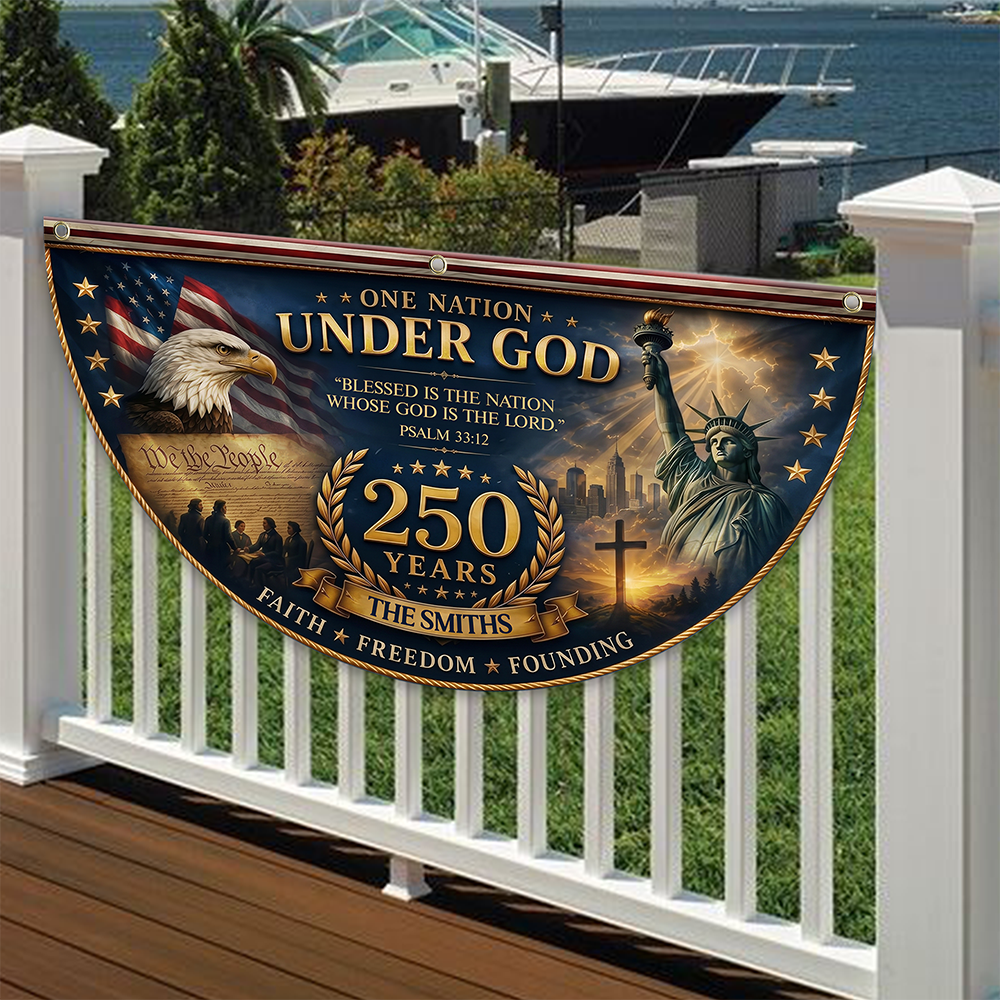 Personalized One Nation Under God Non-Pleated Fan Flag Gift for Family Independence Day