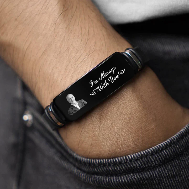 Personalized Memorial Bracelet with Photo Custom Engraving Gift for Dad