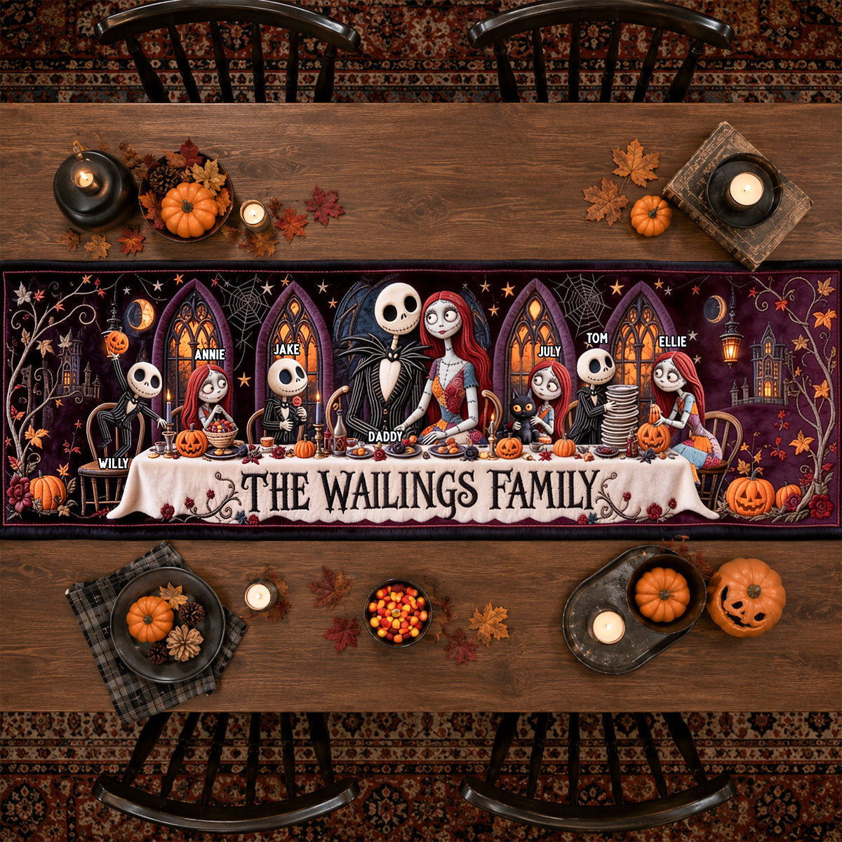 Personalized Spooky Family Quilt Table Runner Unique Fall Decor