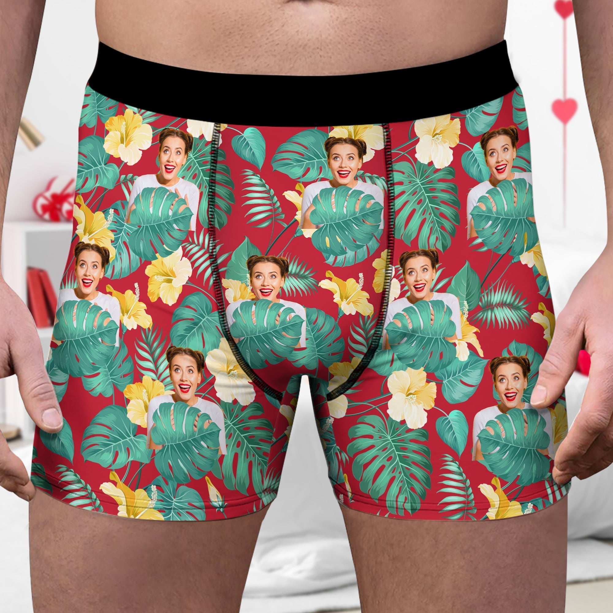 Custom Photo Tropical Floral Boxers Personalized Gift for Husband