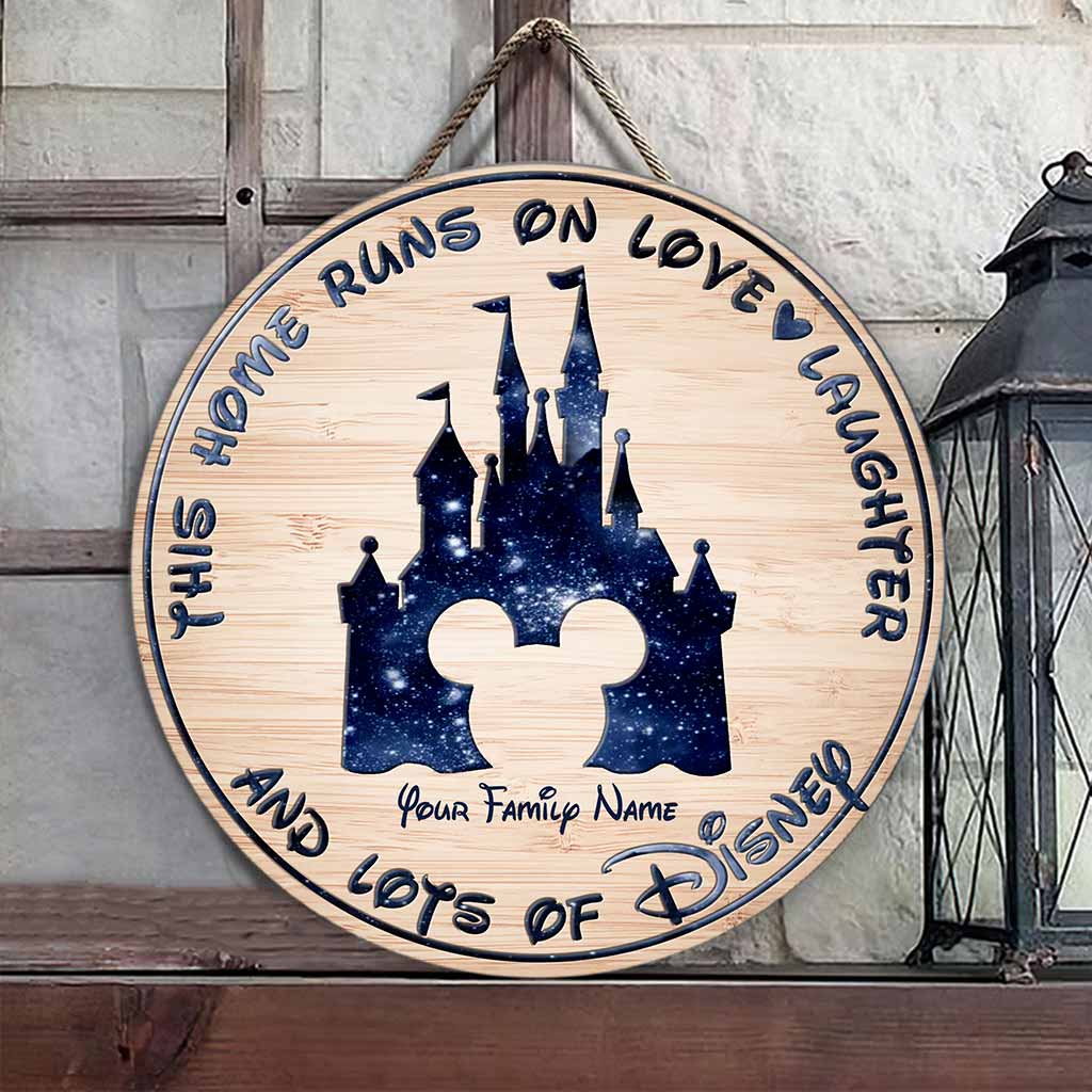 Personalized Round Wood Sign with Family Name - Home Runs on Love & Laughter Gift