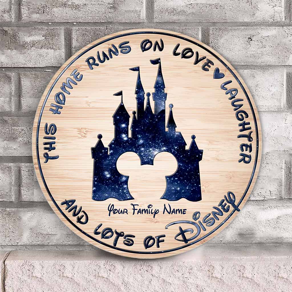 Personalized Round Wood Sign with Family Name - Home Runs on Love & Laughter Gift