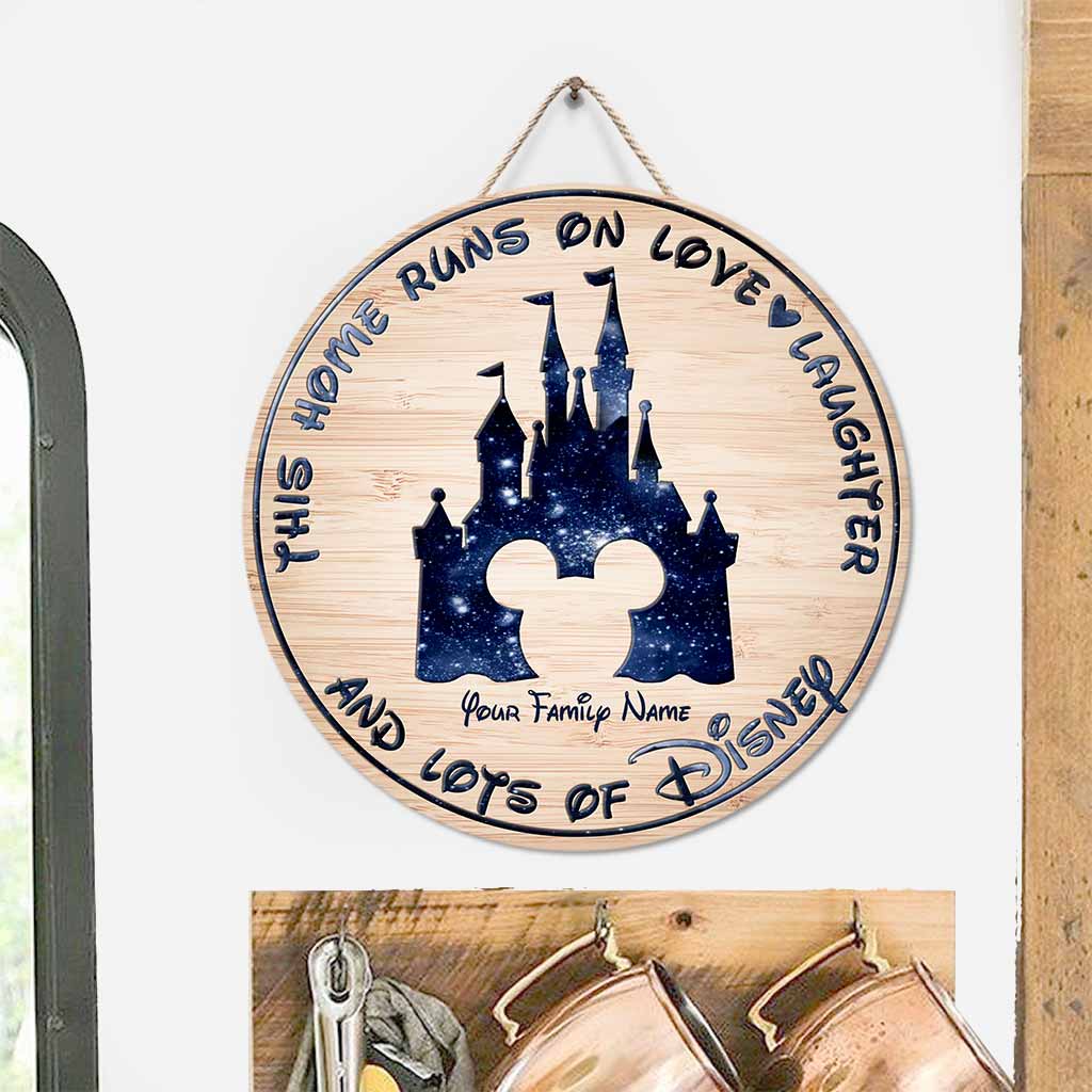 Personalized Round Wood Sign with Family Name - Home Runs on Love & Laughter Gift