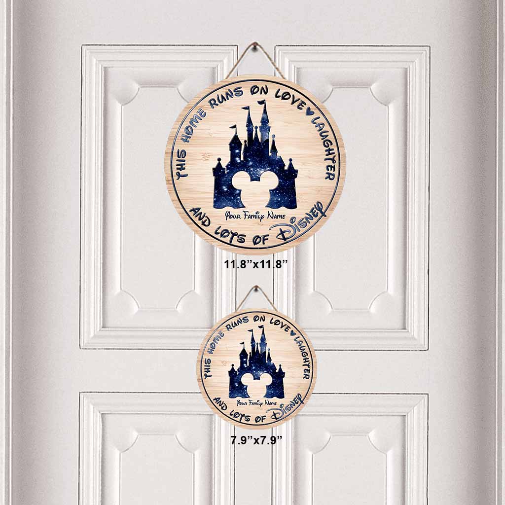 Personalized Round Wood Sign with Family Name - Home Runs on Love & Laughter Gift