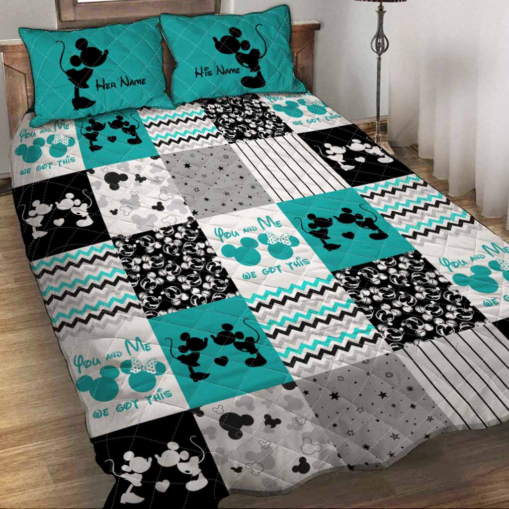 Personalized Mouse Quilt Set Custom Names Unique Gift for Couple