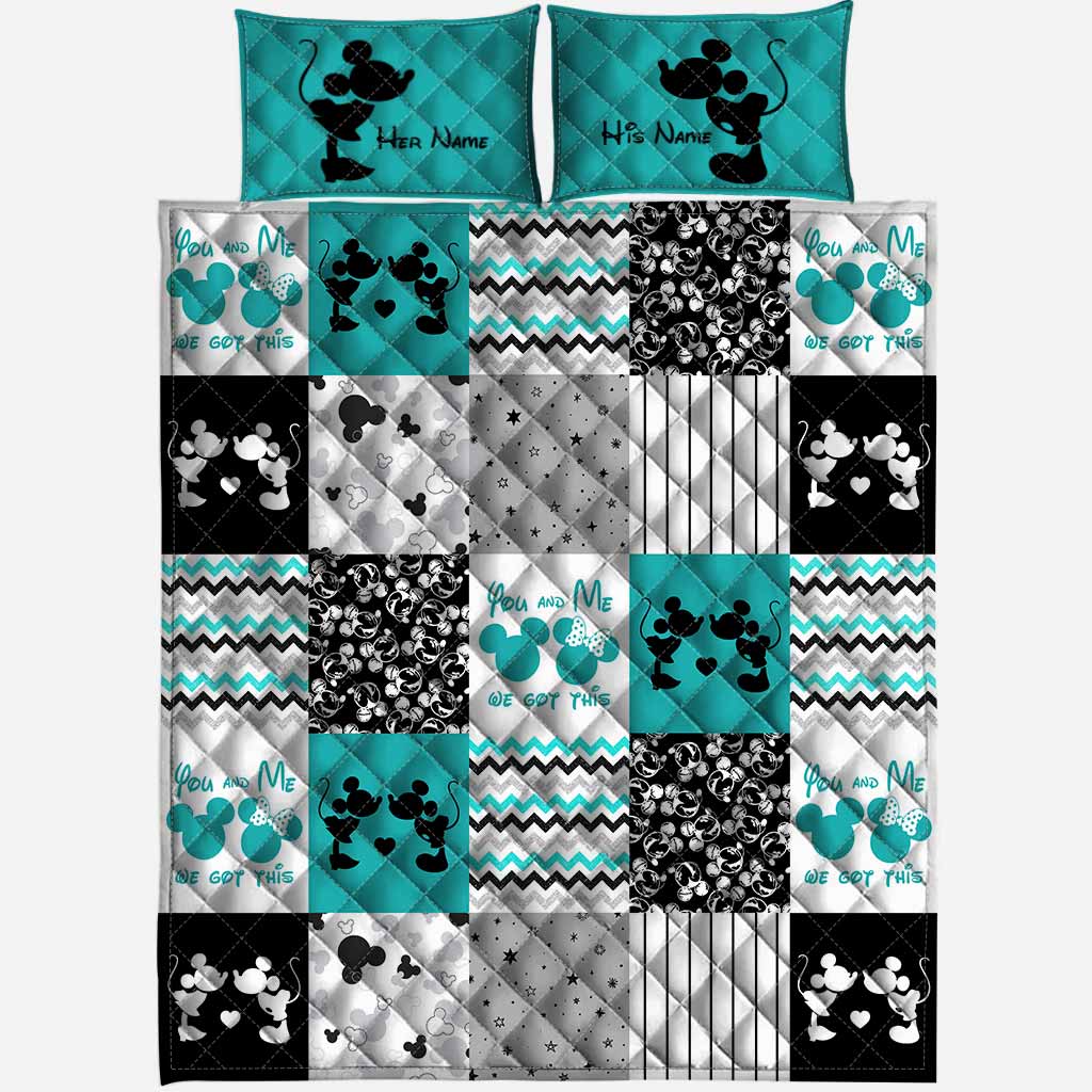 Personalized Mouse Quilt Set Custom Names Unique Gift for Couple