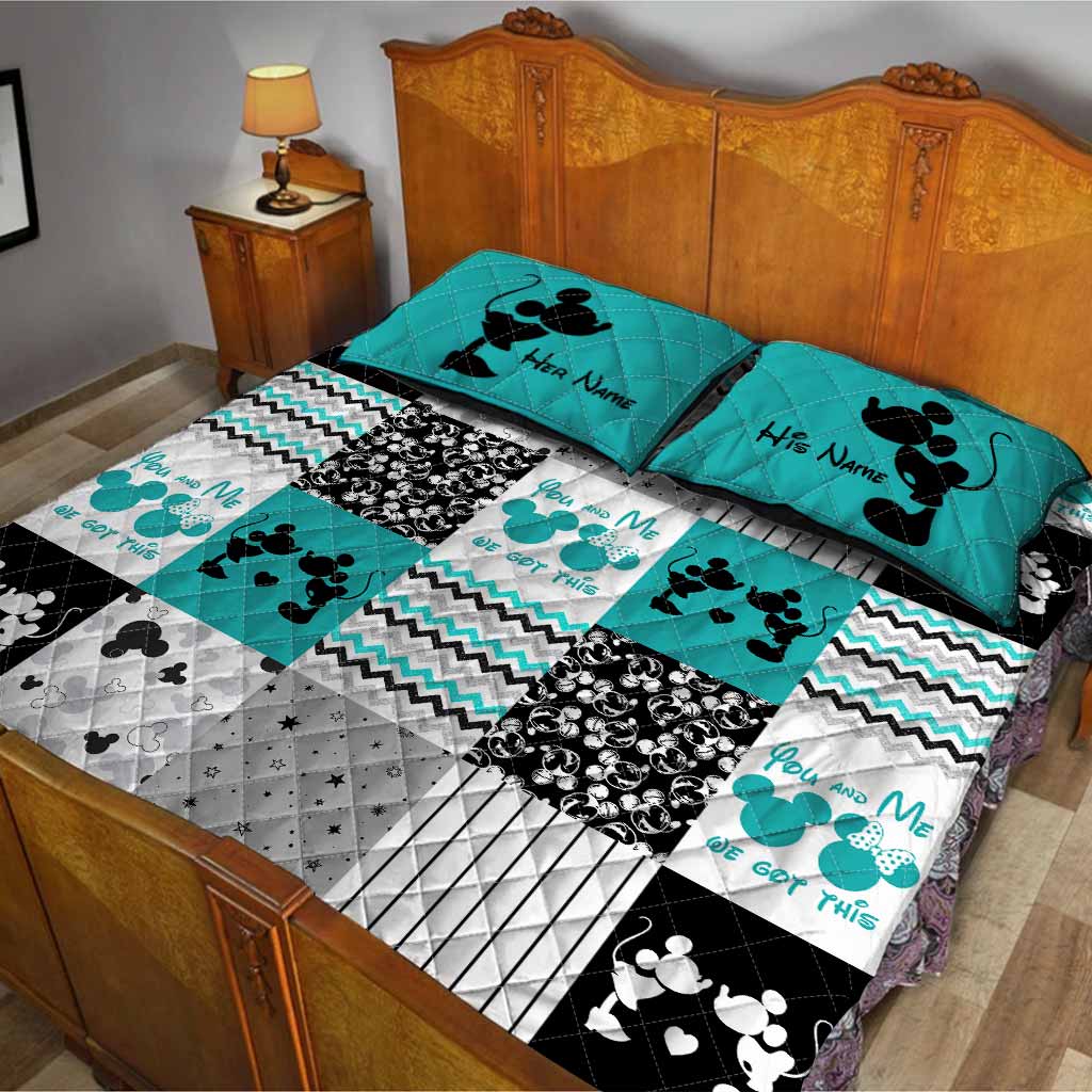 Personalized Mouse Quilt Set Custom Names Unique Gift for Couple
