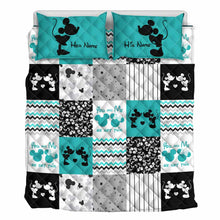 Load image into Gallery viewer, Personalized Mouse Quilt Set Custom Names Unique Gift for Couple
