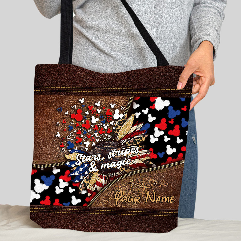 Personalized Independence Day Tote Bag with American Flag Design
