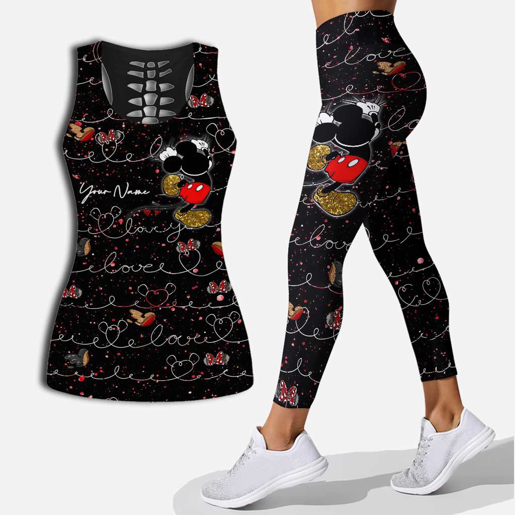 Personalized Cute Mouse Ears Hollow Tank Top & Leggings Set