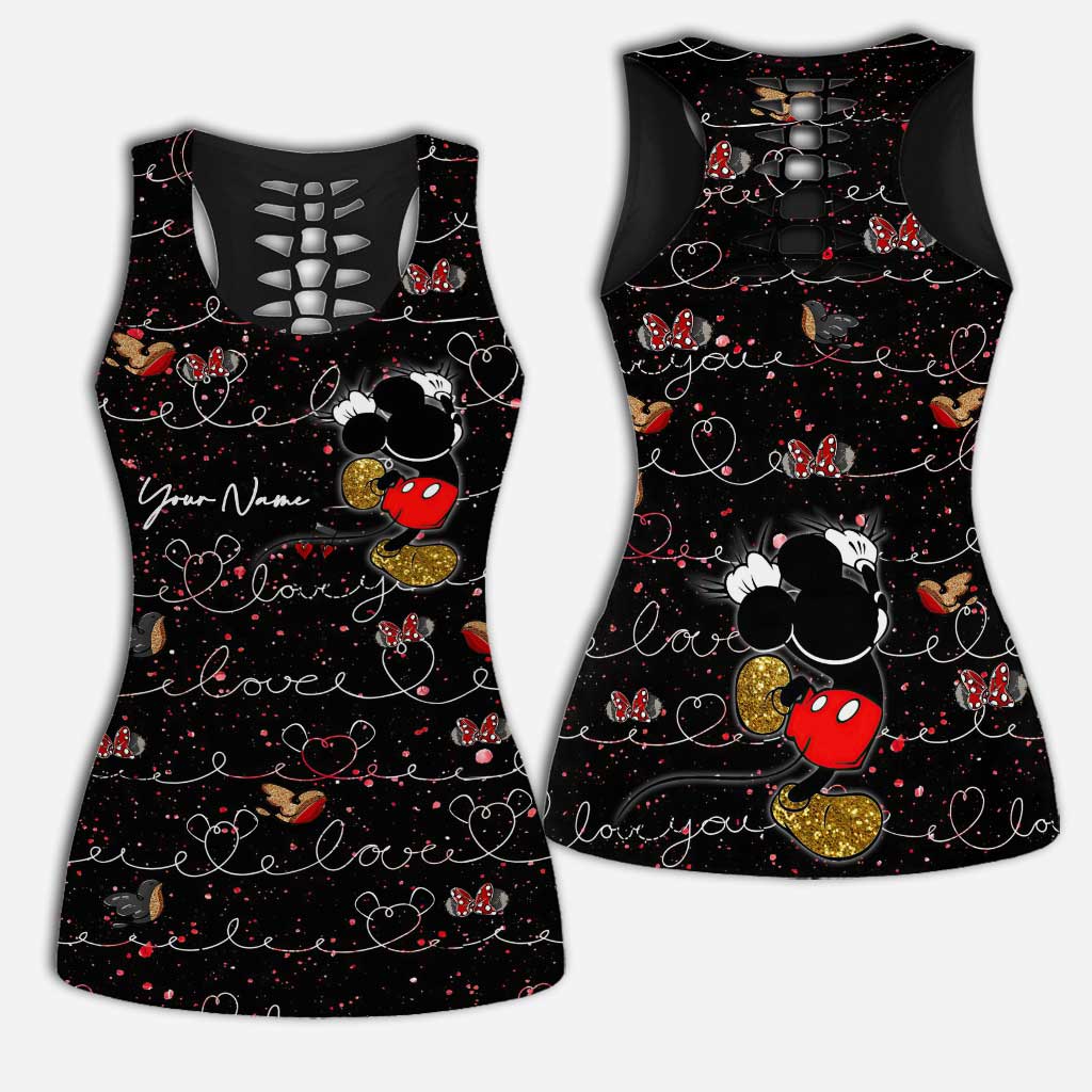 Personalized Cute Mouse Ears Hollow Tank Top & Leggings Set