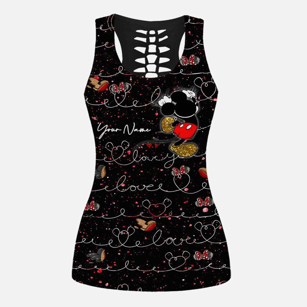 Personalized Cute Mouse Ears Hollow Tank Top & Leggings Set