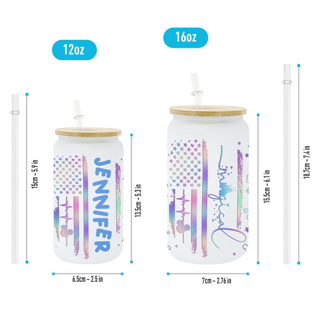 Personalized Stars and Stripes Can Glass with Straw - Custom Name Gift